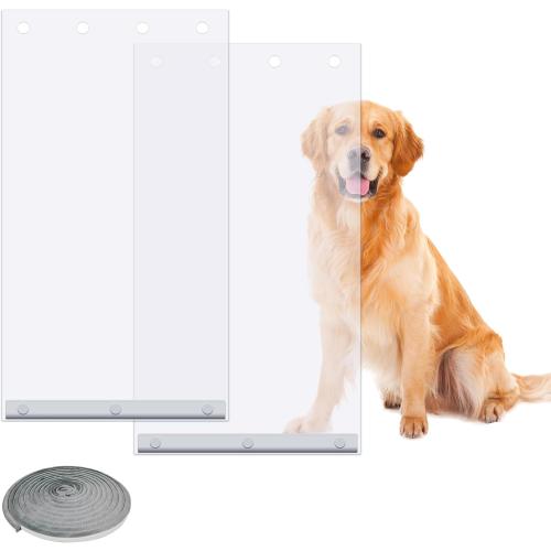 2 Pack XL Replacement Dog Door Flaps with 78 Inch Long Sealing Strip, Weather Resistant Doggie Door Replacement Flap Compatible with 9.88 x 18 Extra Large Dog Door