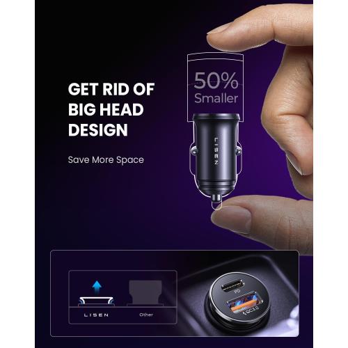 LISEN 54W Car Phone Charger USB C, Cigarette Lighter Adapter, Car Accessories for iPhone, USB C Car Charger Adapter USBC Type C 12v, Fit for iPhone 16, 15, 14, 13 Samsung Google iPad Android, Blue