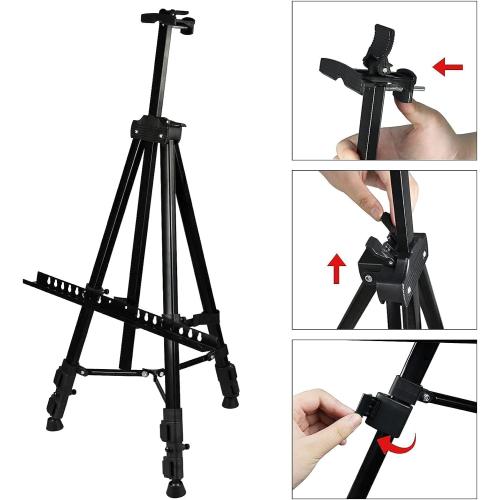 RRFTOK Art Painting Display Easel Stand,72Inches Portable Adjustable Metal Tripod with Artist Easels for Canvases Height from 22-72”for Table-Top/Floor Paint and Displaying,Black