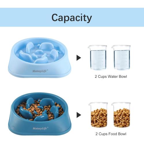 MateeyLife Slow Feeder Dog Bowls 2PCS, Anti-Choking Puzzle Dog Food Bowls, Anti-Slip Interactive Feeding Slow Down Eating, Bloat Stop Maze Dishes for Medium Breeds