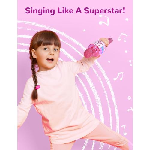 Amazmic Toys for Girls, Kids Karaoke Microphone Toddler Microphone for Kids with Lights, for Girls, Birthday Party Boys Toy Age 3 4 5 6 7 8 (Light Pink)