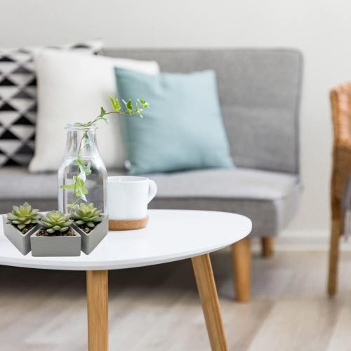 VIVERIE Small Fake Succulents in Pots, Mini Succulents Plants Artificial-3Pc, Green Artificial Faux Succulents for Home Decor Indoor/Room/Office Desk-Triangular Pot