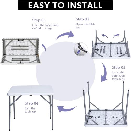 Lakhow 34 Square Folding Table, Fold-in-Half Utility Dining Portable Table Heavy Duty HDPE Plastic Foldable with Carrying Handle Indoor Outdoor for Picnic, Party