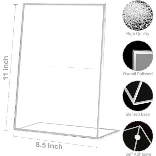 EHWINE 12 Pack Acrylic Sign Holder 8.5 x 11, Silver Picture Frame Stand up Table Top Sign Holders, Slanted Back Paper Holder Clear Display Stand Menu Flyer Holder for Wedding Party