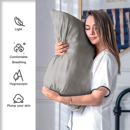 Mulberry Silk Pillowcase for Hair and Skin Pillow Case with Hidden Zipper Soft Breathable Smooth Cooling Silk Pillow Covers for Sleeping (Gray, King,1Pcs)