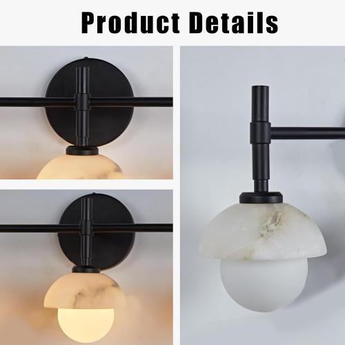 Mid-Century Modern Natural Alabaster Hand-Carved Wall Sconce, 3-Light Vanity Light Fixture Over Mirror with Alabaster Shade, Wall Light for Hallway, Bathroom ( SEE THE PICTURES FOR THE COLOR)