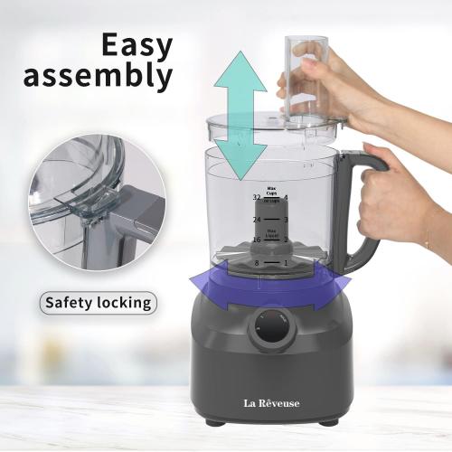 Grey La Reveuse 4-Cup Food Processor Vegetable Chopper for Slicing,Shredding,Grating,Juicing,Emulsfying,Mixing,400 Watts