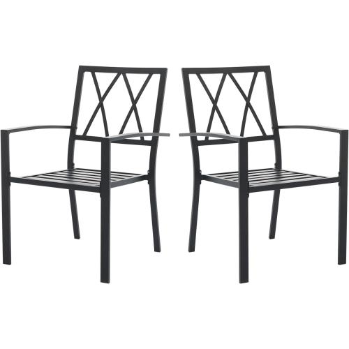 2-Piece Metal Patio Furniture Set, Outdoor Chairs Set of 2 Stackable Dining Chairs & Sillas para Patio Exterior, Black Garden Chairs for Porch