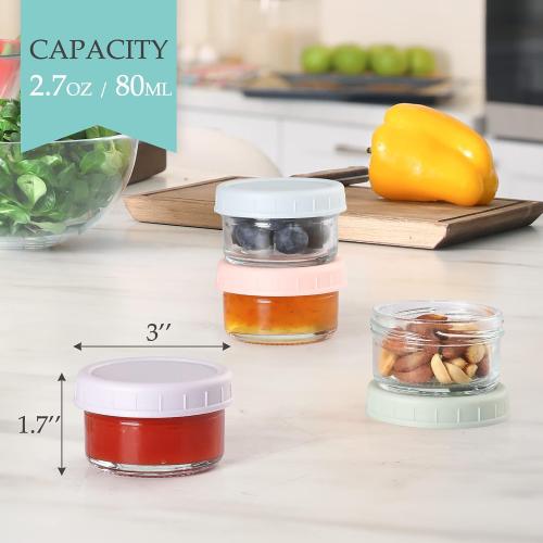 VITEVER [6 Pack] Salad Dressing Container To Go, 2.7 oz Glass Small Condiment with Lids, Dipping Sauce Cups Set, Leakproof Reusable for Lunch Box Work Trip.