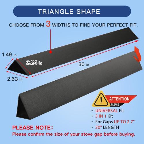 Slide-in Range Rear Filler Kit Black, Universal Triangular Fill Strip, Top Trim Kit Between Stove and Wall for Whirlpool & Most Brand, Aluminum Gap Cover, 30 Long