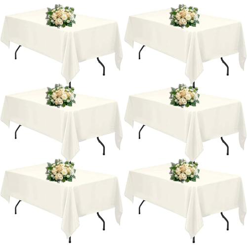 FINDYOU Ivory 6 Pack Polyester Table Cloth 60 x 102 Inch, Rectangle Tablecloths for 6 Foot Tables Washable Table Cloth for Party Wedding