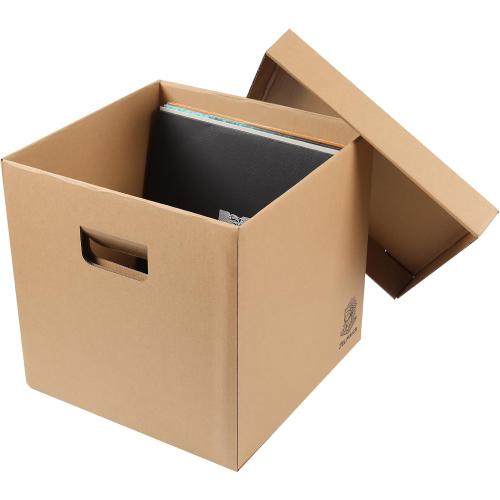 Vinyl Record Storage Box - Moving Box with Handles and Lids - Sturdy Cardboard Crate for Vinyl storage - Holds Up to 60 Records or LPs - Set of 4 Boxes (Kraft)