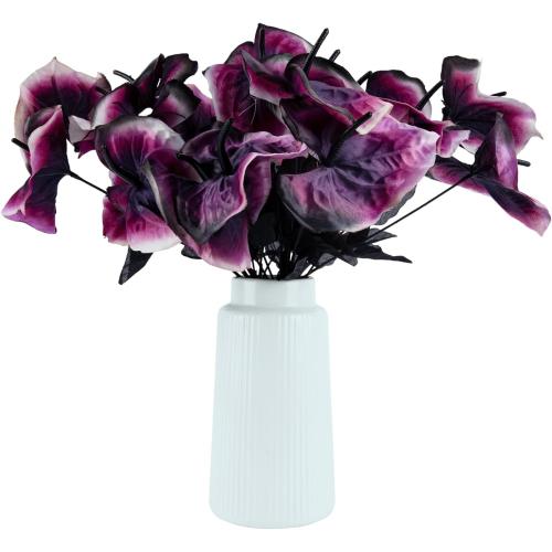 Tikea Black Artificial Flowers, 5 Pcs Artificial Anthurium Flowers with Stem for Halloween, Gothic Decor, Wedding, Home Decor and Vase Bouquet Floral Arrangement (Purple 13.4”)