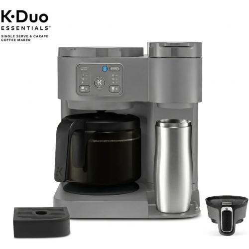 K-Duo Essentials Hot & Iced Coffee Maker Single Serve KCup Pod & 12-Cup Glass Carafe Dual Brew System 72oz Reservoir (MOONLIGHT GREY)
