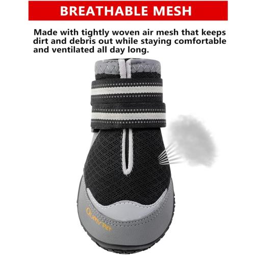 QUMY 4PCS Dog Boots for Large Dogs, Medium Dog Shoes & Paw Protectors for Hot Pavement, Summer Heat Protection, Mesh Breathable Nonslip Dog Booties for Hardfloors, Walking Running Hiking Black Size 4