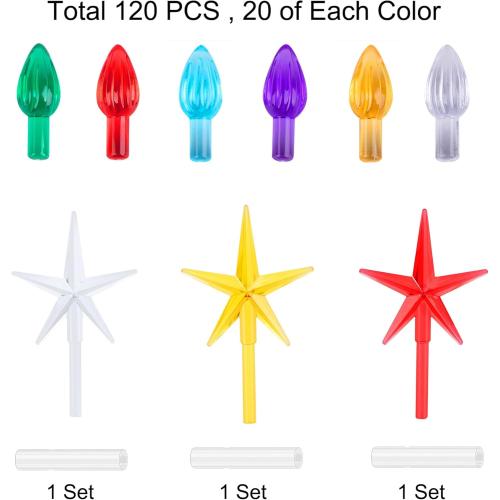 Ceramic Christmas Tree Replacement Lights Bulbs, Flame Shape Light up Artcraft Accessories for Ceramic Tree, Multicolor Medium Twist Light Ornaments, 120Pcs   3 Star