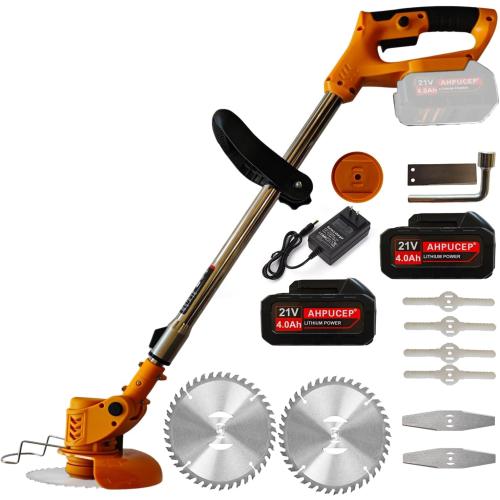 Brush Cutter Weed Wacker Battery Powered with 2Pcs 4Ah Battery,Cordless Weed Eater Electric Brush Cutter with 9Blades,Weed Trimmer for Lawn,Garden,Yard,Bush Trimming&Pruning,Lightweight MAY HAVE MISSING ACCESSORIES