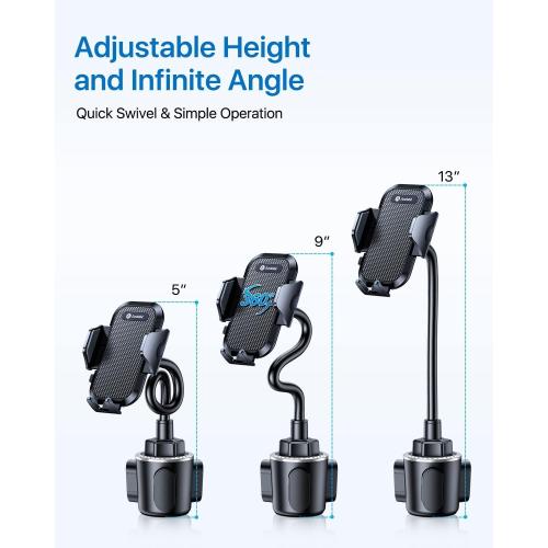 andobil Military-Grade Cup Phone Holder for Car/Truck, [2026 Enhanced] 13 360° Adjustable Gooseneck w/Anti-Shake Car Mount, Universal Car Phone Holder for iPhone/Samsung/Pixel All 4.0-7.0 Devices