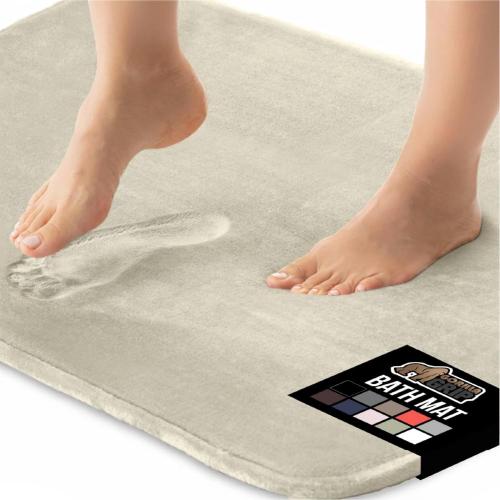 GORILLA GRIP Memory Foam Bath Rugs, Soft Absorbent Velvet Bathroom Mats, Durable Dots on Underside, Machine Washable Bathmat, Carpet Rug Room Decor for Shower Floor,  Mat, Champagne