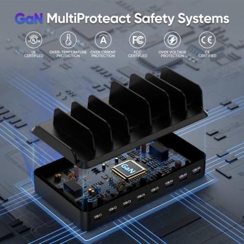 300W Charging Station for Multiple Devices, 8 Port Multi USB C Fast Charger Station Dock for MacBook iPhone 17/16/15/14/13/12 Samsung Pixel Series iPad, Black (6 Mixed Short Cables Included)