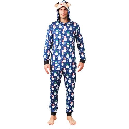 Christmas Pajamas XXL Lounge Sets Long Sleeve Hooded Deer Print Zipper Jumpsuit Sleepwear