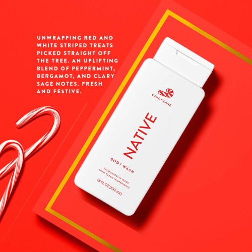 Native Body Wash with Naturally Derived Ingredients - Candy Cane - For Women & Men, Sulfate, Paraben, & Dye Free Leaving Skin Soft and Hydrating | Holiday Seasonal Scent Bundle, 18 oz - 2 Pk