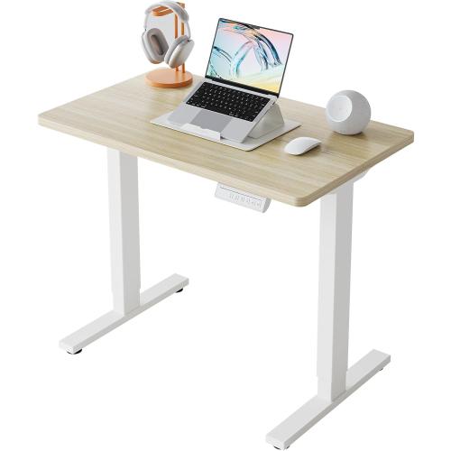 HUANUO 32x19 Inch Small Electric Standing Desk, Adjustable, Light Walnut | 176 Lbs Capacity, Rounded Corners, Wheel-Ready Feet, Compact Desktop, Apartment Workspace, 28.3–46.5 Inch Height Range
