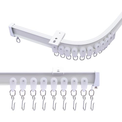 Ceiling Curtains Track System, Flexible & Bendable Curtain Tracks for Ceiling Mount, Heavy Duty Aluminum Sliding Room Divider Track Rail with Hooks for Living Room, RV, Office, White, 6ft