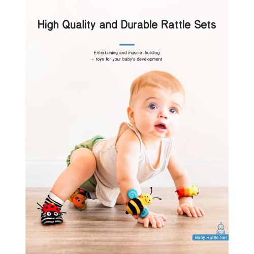 Infinno Baby Wrist Rattle Socks and Foot Finder Set, Perfect Baby Toys for 0-12 Months Newborn Boys and Girls As Shower Gifts, Garden Bug Series