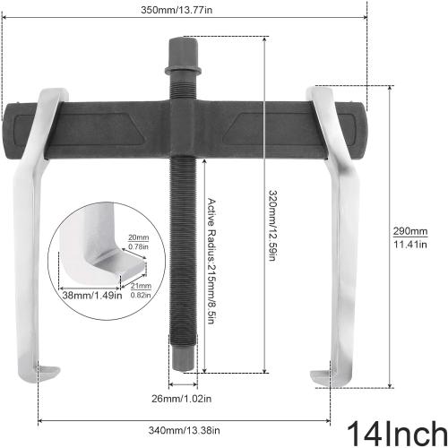 ChgImposs 14 Inch 2-Jaw Gear Puller, Adjustable CR-V Bearing Puller Gears, Removal Tool for External Internal Pulling, Puller Tool Separate Lifting Device
