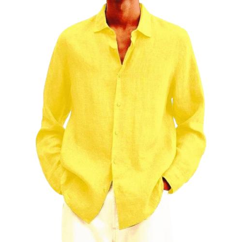 Size XL color yellow young kidsLinen Shirt Long Sleeve Button Down Solid Regular Fit Casual Summer Beach Shirts Top for Vacations
