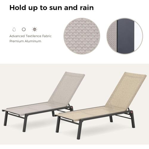Patio Chaise Lounge Set of 2 with 4 Adjustable Backrest, Foldable Aluminum Chaise Lounge Chair Recliner for Outdoor, Poolside, Sun Tanning Beige