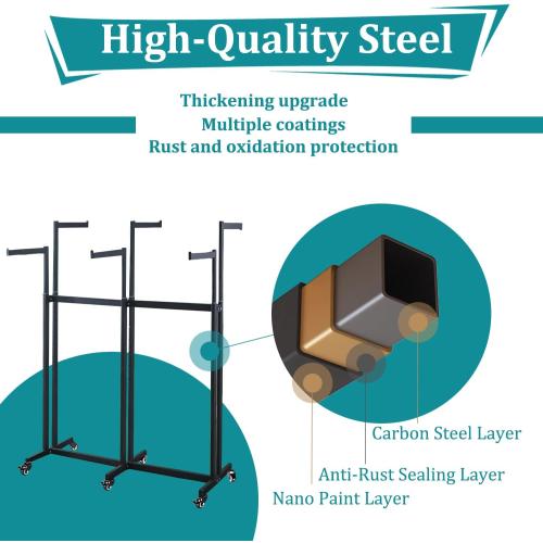 Retail Clothing Display Racks, Black Heavy Duty Garment Rack with Wheels | Floor Standing Metal Display Racks, 6 Straight Arms Clothing Rack for Hanging Clothes, Boutiques Adjustable Shirt Rack