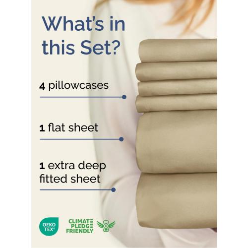 Extra Deep Queen Sheet Set - 6 Piece Breathable and Cooling Sheets - Hotel Luxury Bed Sheets Set - Easy & Secure Fit - Soft, Wrinkle Free and Comfy Sheets Set - Beige Sheet Set with Extra Deep Pockets