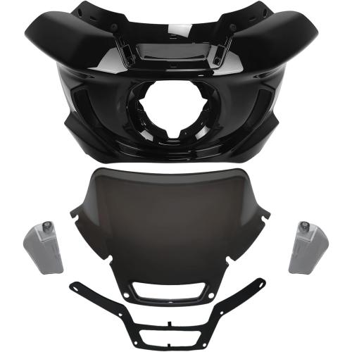 Headlight Fairing   Smoked 7 Windshield for Low Rider, Upper Outer Fairing w/Bracket Support Mount Kit For Harley Low Rider ST FXLRST 2022-2025, Low Rider El Diablo FXRST 2022 (Black)