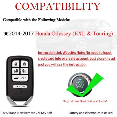MechanMagic Key Fob Remote Replacement Fits for Honda Odyssey 2014 2015 2016 2017 EXL & Touring KR5V1X Keyless Entry Remote Control 72147-TK8-A61 7812D-V1X 6 Button 47chip