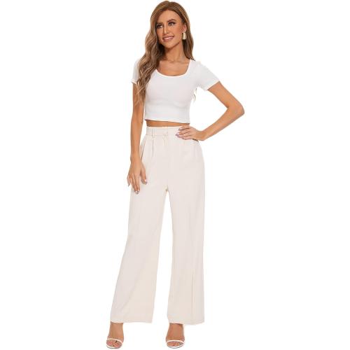 Size L FUNYYZO Wide Leg Pants Women's High Elastic Waisted in The Back Business Work Trousers Long Straight Suit Pants