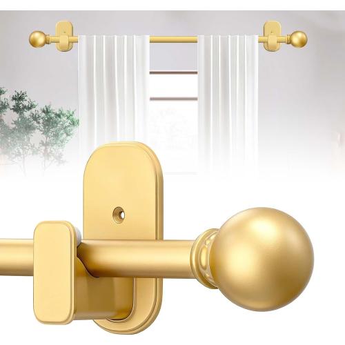 TKZTKZ Curtain Rods No Drilling with Adhesive Brackets,Adjust 36-88,Gold