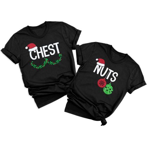 Size XL ...1 pcs..Chest and Nuts Christmas Shirts Xmas Couples Matching Outfits His and Her Holiday Short Sleeve Matching Sets