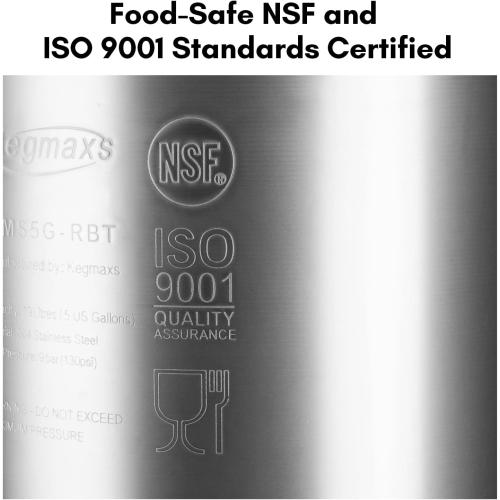 New 5 Gallon Stainless Steel Ball Lock Keg with Dual Rubber Handles | NSF-Approved, Release Valve, Portable Rubber Base for Easy Tansport and Stackable, Double Ball Lock for Easy Connection