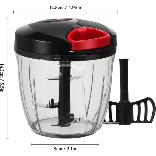 Black and Red 900ml Cambom Manual Food Chopper Vegetable Cutter, Hand String Vegetable Chopper Onions Cutter for Vegetable Fruits Nuts BPA Free Food Safe Material, 900ml Black