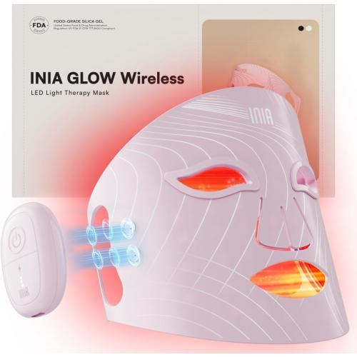 INIA Red Light Therapy Mask for Face, Glow Wireless LED Face Mask Light Therapy with Near-Infrared Red Light (NIR), Rechargeable and Ergonomic Design for Home & Travel