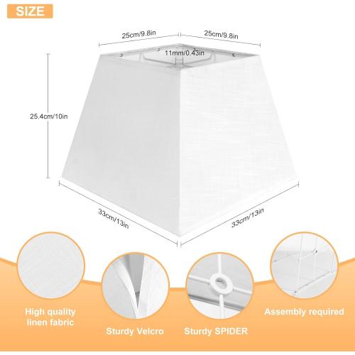 White Lamp Shades Set of 2, 8''x8''Top, 13''x13''Bottom 10'' Height, Square Lampshades Replacement Lamp Shades Natural Linen Hand Crafted for Table Lamps Floor Lamps Pendent Light, Assembly Required