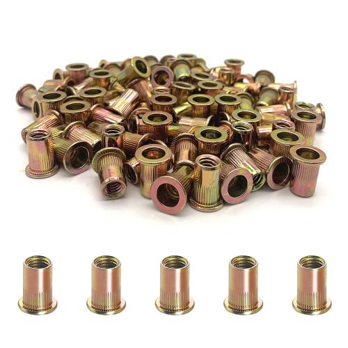 1/4-20 Rivet Nuts, Carbon Steel UNC Rivet Nut Set, Flat Head Threaded Rivets Nut Inserts for Metal(1/4-20)