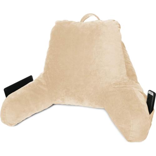 Clara Clark Reading Pillow, Back Rest Pillow for Sitting in Bed with Arms for Kids & Adults - Premium Shredded Memory Foam TV Sit Up Pillow - Medium, Cream