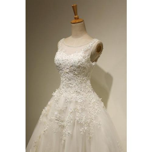 LMBRIDAL Women's Scoop Neck Pear Ball Gown Wedding Dress Lace Bridal Gown White 14