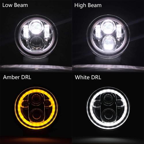 Chrome Billet CREE LED 5.75 White High Low Beam Headlight Amber Halo Ring DRL Compatible with Harley Sportster Dyna FX Softail