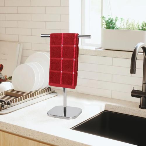 TocTen Hand Towel Holder Stand, T-Shape Hand Towel Rack for Bathroom Vanity Countertop, SUS 304 Stainless Steel Bath Towel Bar Stand with Heavy Duty Base (Polish Chrome)