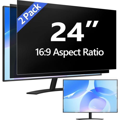 [2 Pack] 24 Inch Computer Privacy Screen Filter for 16:9 Aspect Ratio, Eye Protection, Anti-Glare, Anti-Blue Light Computer Monitor Privacy Filter, Removable Anti-Scratch 24in Protector Film