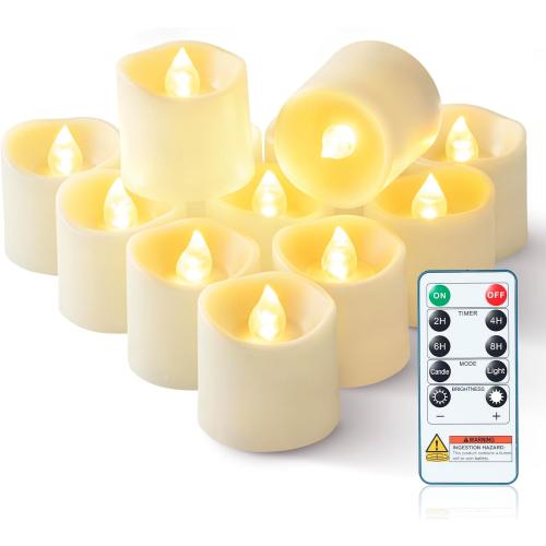 Homemory 400  Hour Timer Remote Control Flameless Votive Candles, Battery Operated LED Tea Lights in Warm White for Outdoor, Table, Halloween, Christmas-Ivory Base